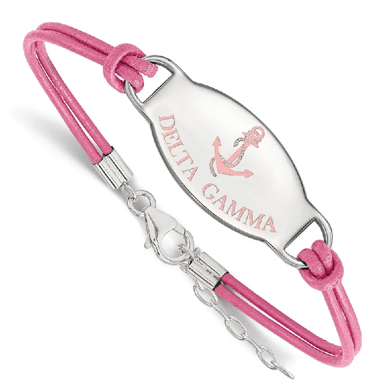Delicate Crystal Jewelry For Sophisticated Charm Sterling Silver Delta Gamma Enamel Pink Leather Bracelet - 7 in. Delicate Crystal Jewelry For Sophisticated Charm Sterling Silver Delta Gamma Enamel Pink Leather Bracelet - 7 in.